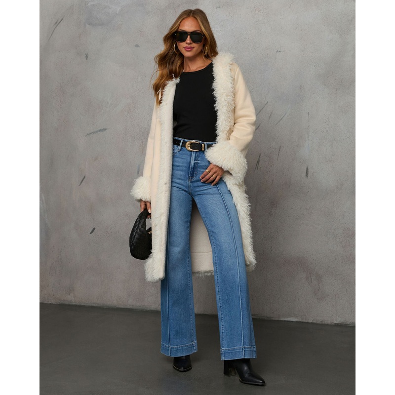 Enchanted Eves Shaggy Trim Suede Coat