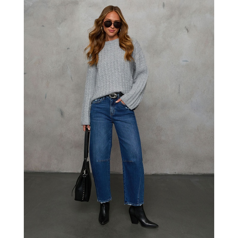 Evangelina Stretch Distressed Barrel Jeans