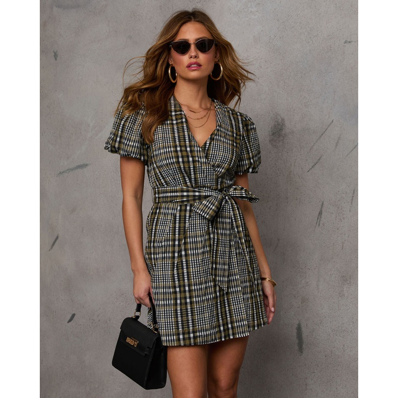 Everleigh Plaid Waist Tie Mini Dress