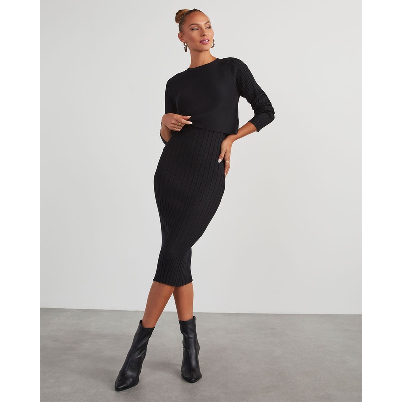 Full Of Surprises Ribbed Knit Midi Dress