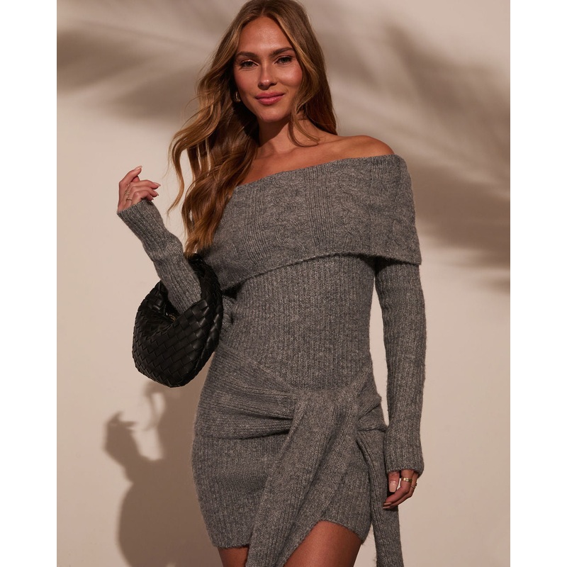 Ginna Off Shoulder Wrap Tie Sweater Dress