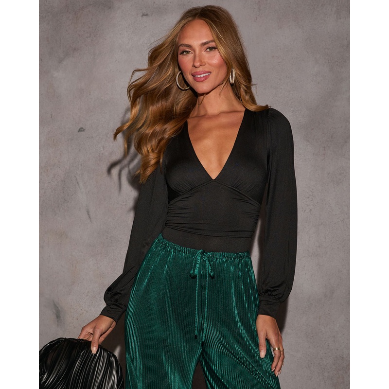 Lanae Bishop Sleeve V Neck Bodysuit