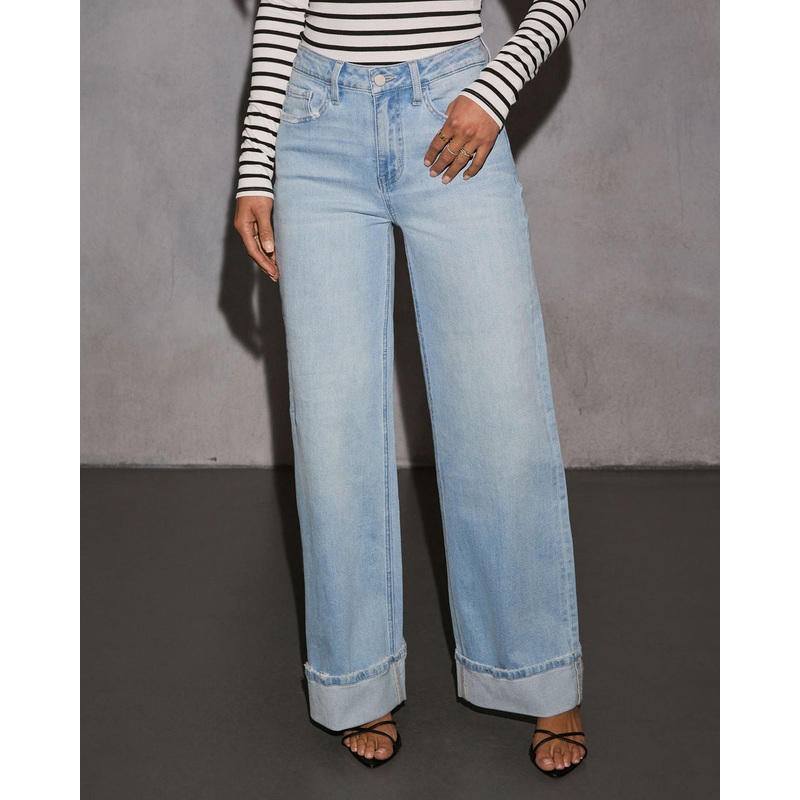 Laylia Stretch Distressed Wide Leg Jeans