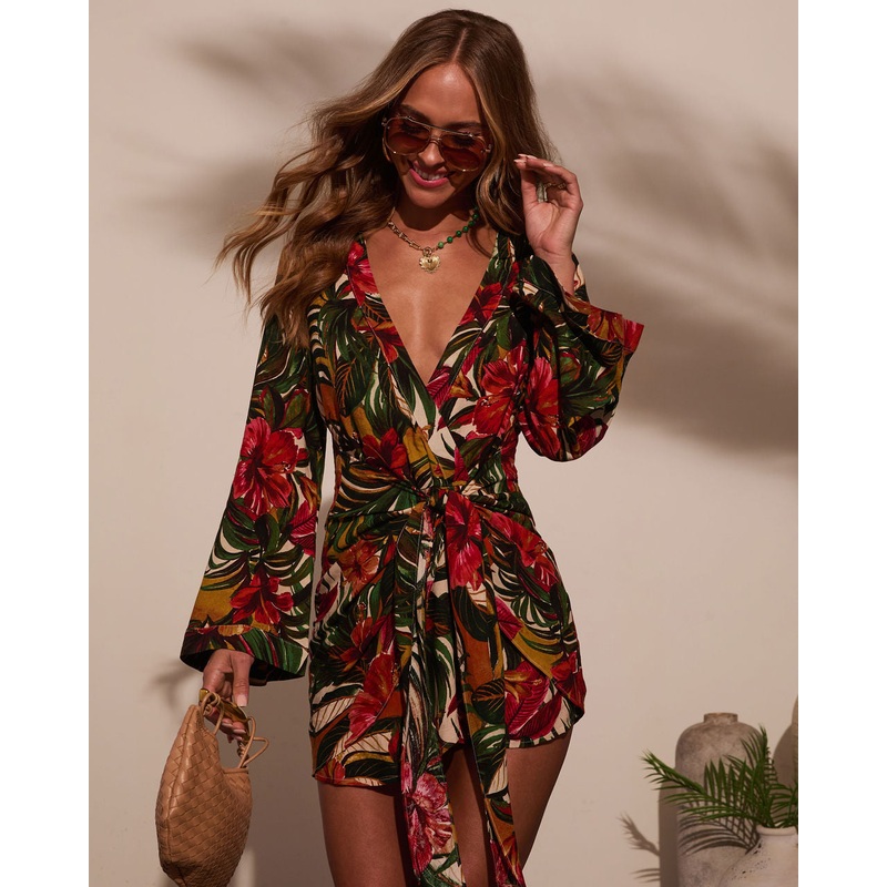 Lost In The Tropics Wrap Mini Dress