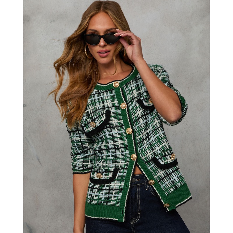 Mayzie Plaid Cardigan|Green/Navy|XS|S|M|L|XL