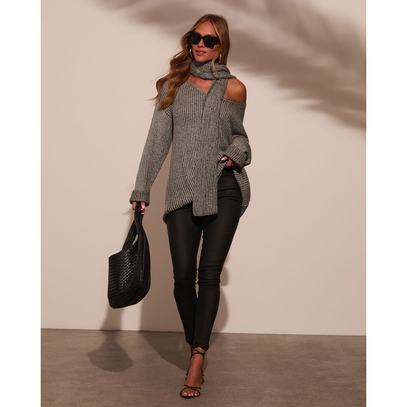 Only With Me Scarf Sweater|Charcoal|XS|S|M|L|XL
