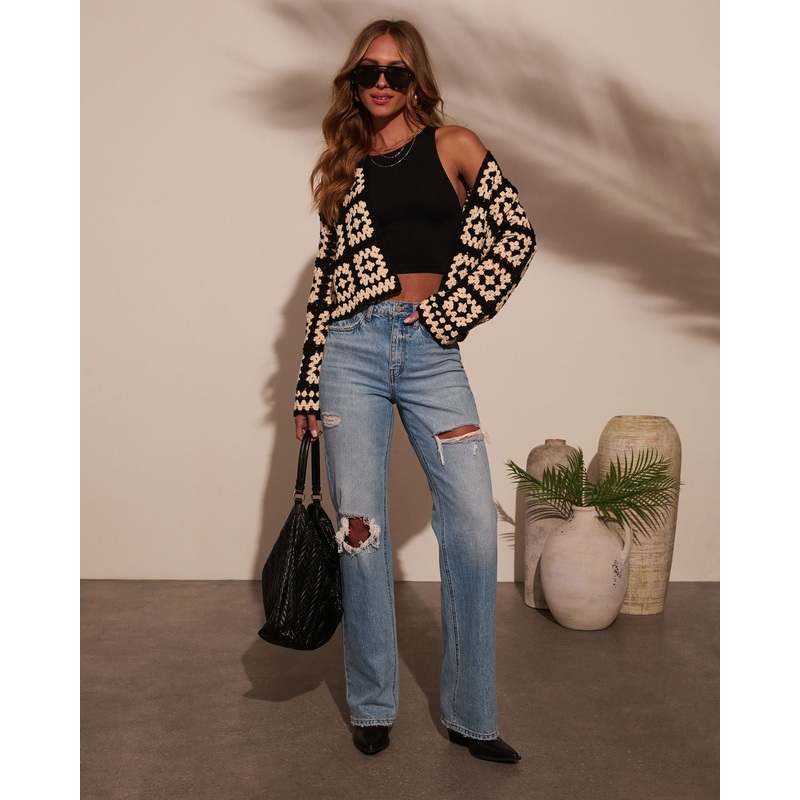 Remmi Crochet Cardigan|Black/Ivory|XS|S|M|L|XL