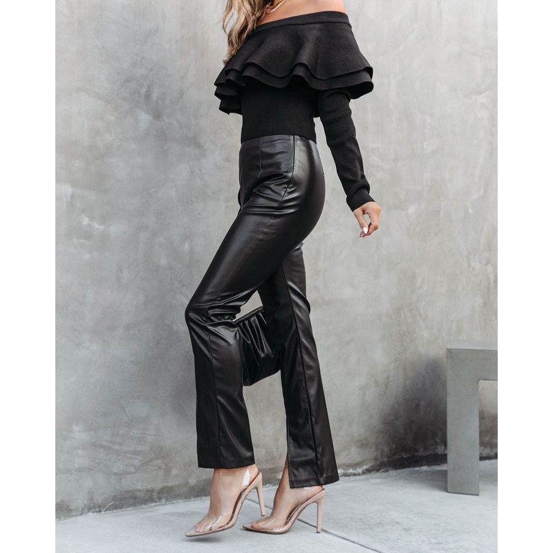 Sandra Faux Leather Split Hem Pants