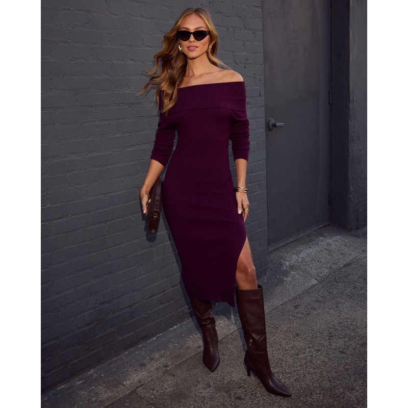 Sonder Off Shoulder Midi Sweater Dress