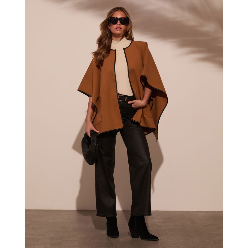 Warm Welcome Contrast Trim Poncho