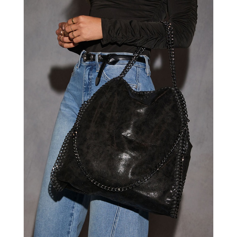Adela Slouchy Chain Tote|Black|Taupe|O/S