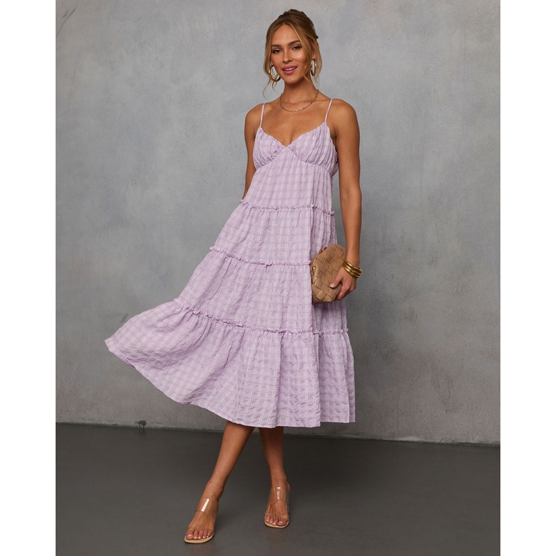 Butterfly Ballet Plaid Midi Dress