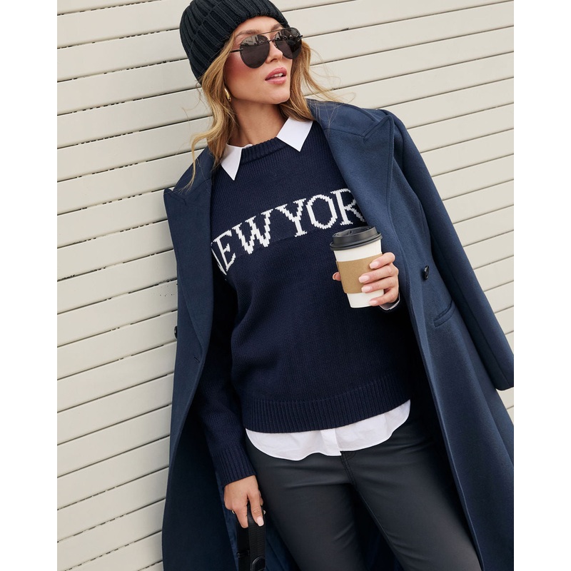 City of NYC Knit Sweater|Navy/Ivory|XS|S|M|L|XL