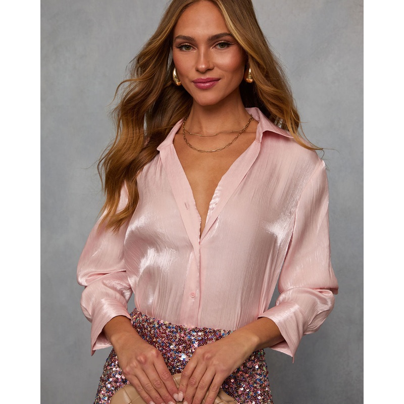 Delicate Romance Sheen Button Down Top