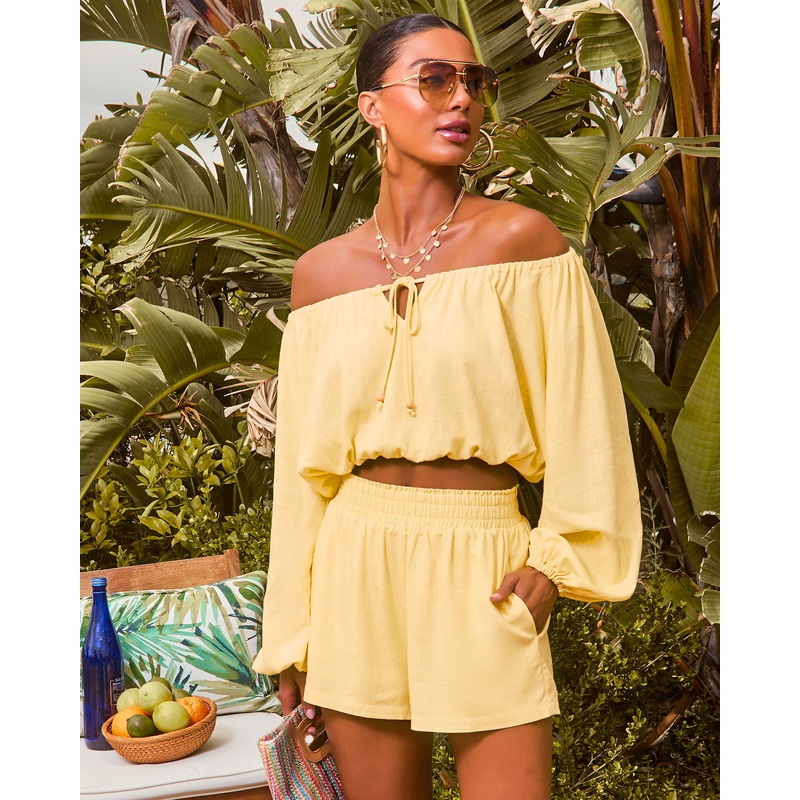 Elysia Off The Shoulder Long Sleeve Crop Top