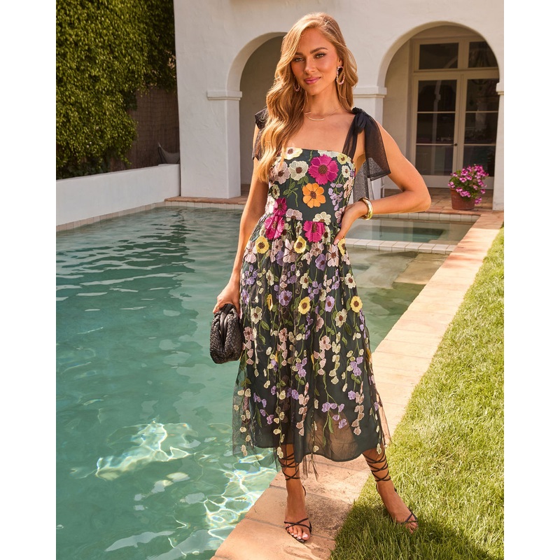Falling Petals Floral Midi Dress