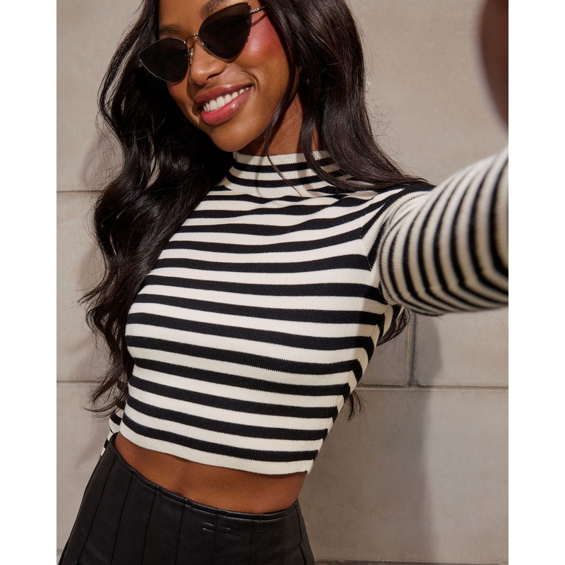 Get Closer Striped Mockneck Sweater