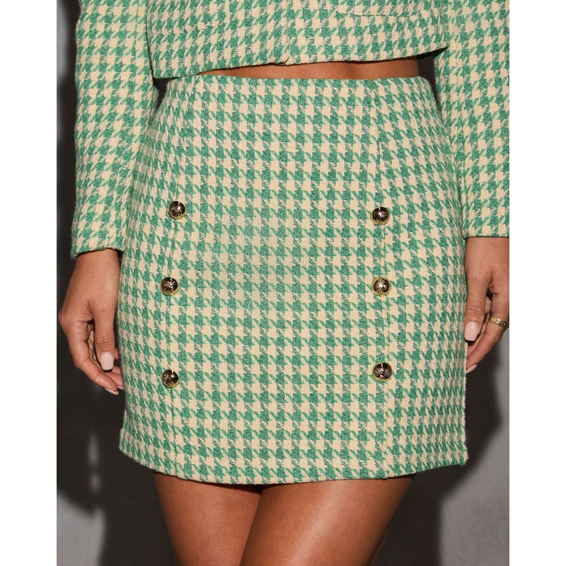 Joylen Houndstooth Mini Skirt|Green|XS|S|M|L|XL