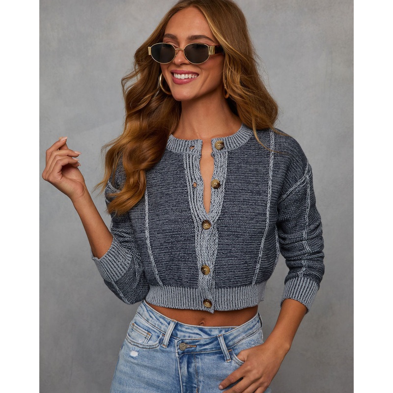 Lillie Two Tone Knit Cardigan|Navy|S|M|L