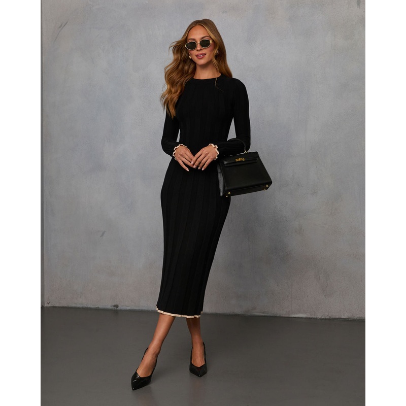 Maizie Contrast Trim Ribbed Knit Maxi Dress