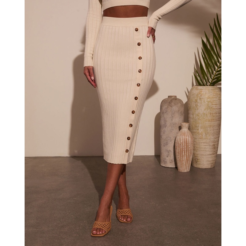 Morning Tide Ribbed Side Button Maxi Skirt
