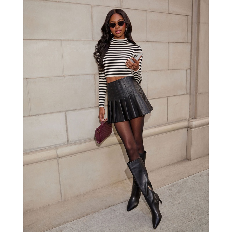 Perrie Pleated Leather Mini Skirt