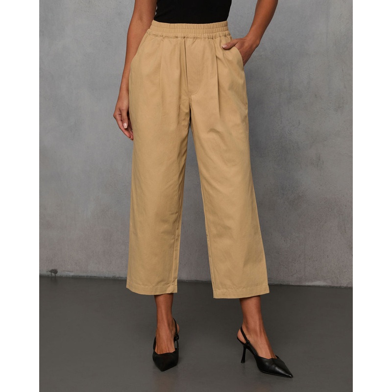 Rennes Cropped Pleated Pants|Beige|XS|S|M|L