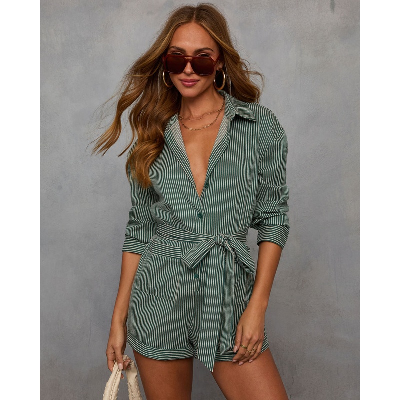 Right By Me Striped Tie Waist Romper
