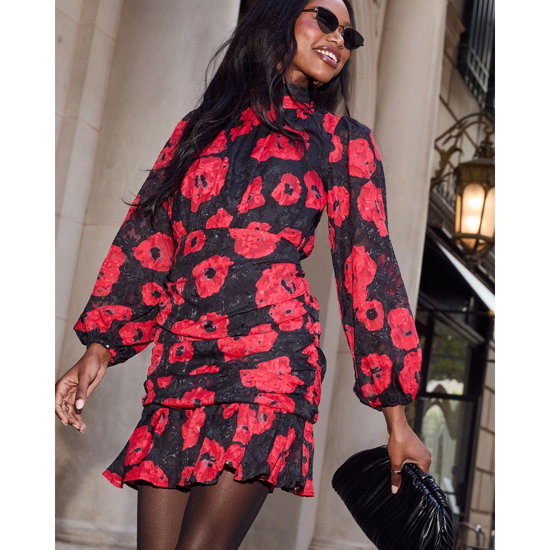 Silk Night Ruched Floral Mini Dress