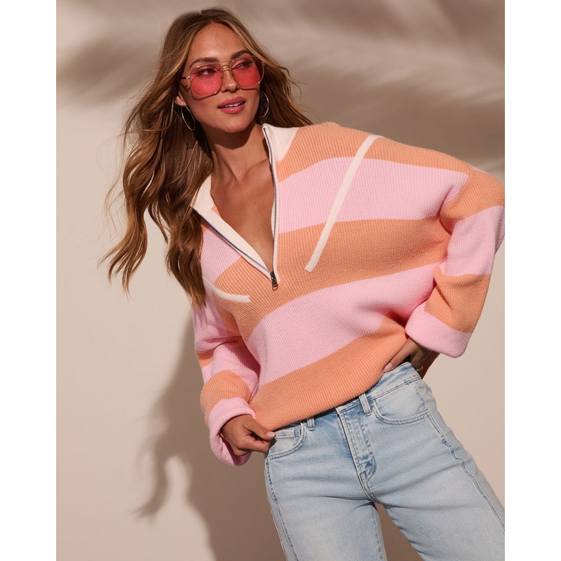 Sleek Stride Striped Quarter Zip Sweater