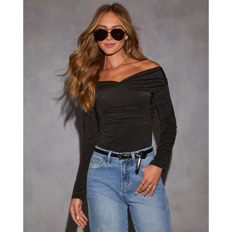 Style Pause Ruched Bodysuit|Black|Ivory|XS|S|M|L|XL