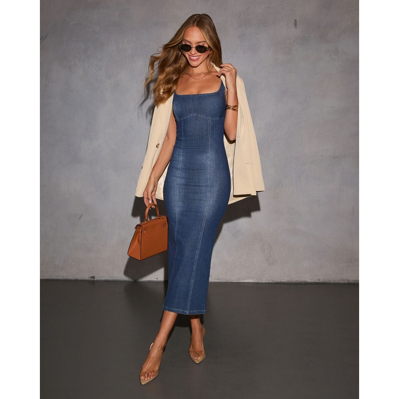 Warren Denim Midi Dress|Dark Wash|XS|S|M|L|XL