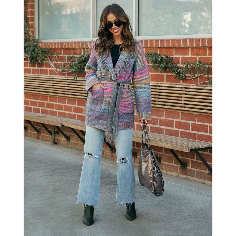 Zafina Fringe Waist Tie Cardigan