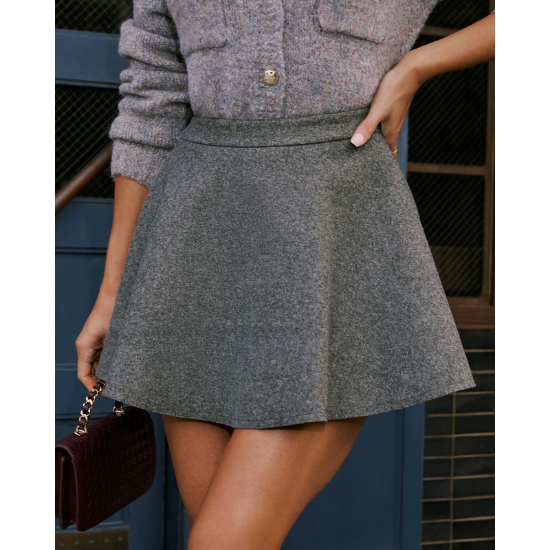 Zoie Wool Pleated Mini Skirt|Charcoal|XS|S|M|L|XL