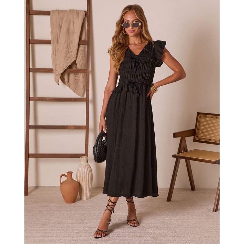 Amber Haze Peplum Midi Dress|Black|XS|S|M|L|XL