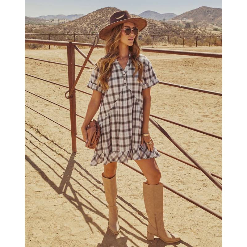 Balinda Plaid Mini Dress|Cream Check|XS|S|M|L|XL