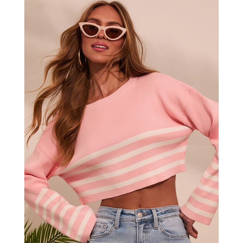 Easy Moment Striped Cropped Sweater