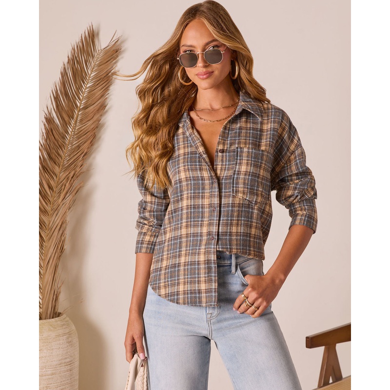 Ecole Plaid Button Down Top|Grey Plaid|XS|S|M|L|XL