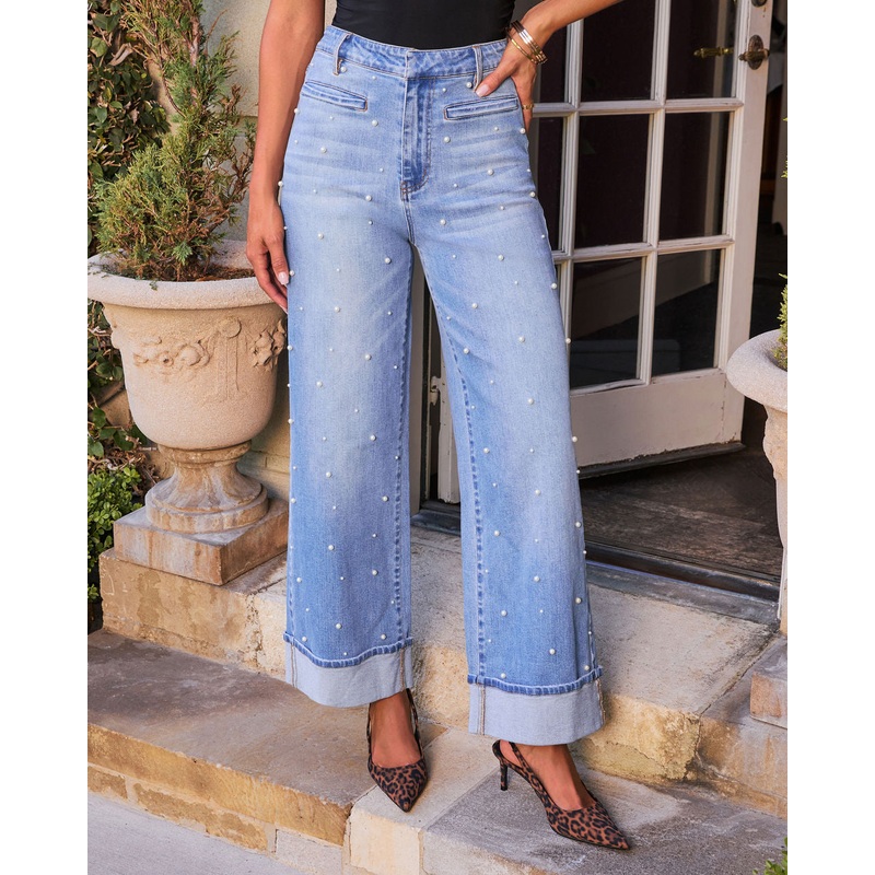 Gemstone Blues Stretch Pearl Embellished Jeans