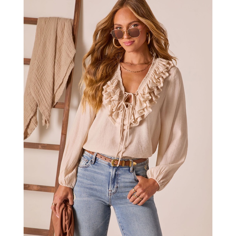Lorenna Ruffle Peasant Top|Cream|XS|S|M|L|XL