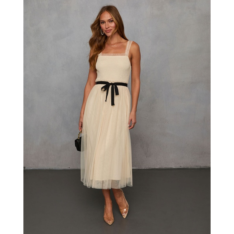 Lovers Muse Tulle Waist Tie Midi Dress