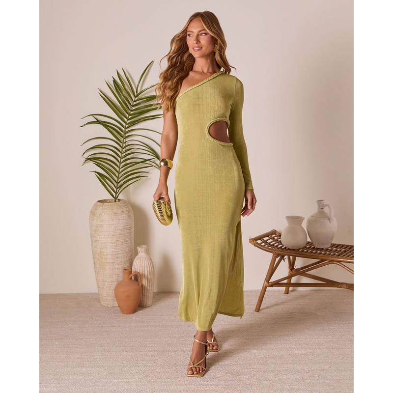 Marek One Shoulder Cutout Midi Dress