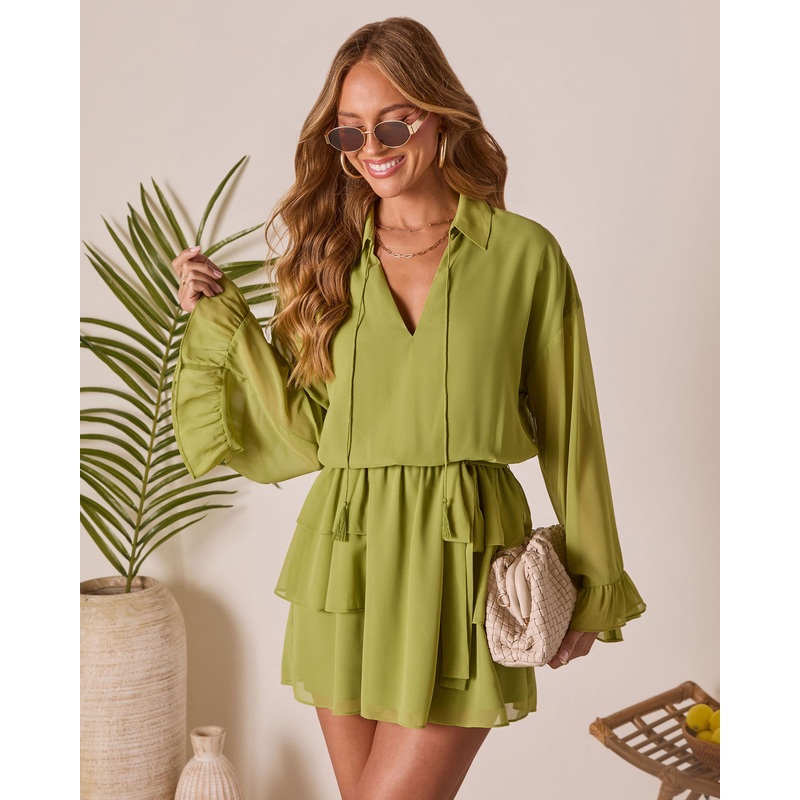Odessi Tiered Waist Tie Mini Dress