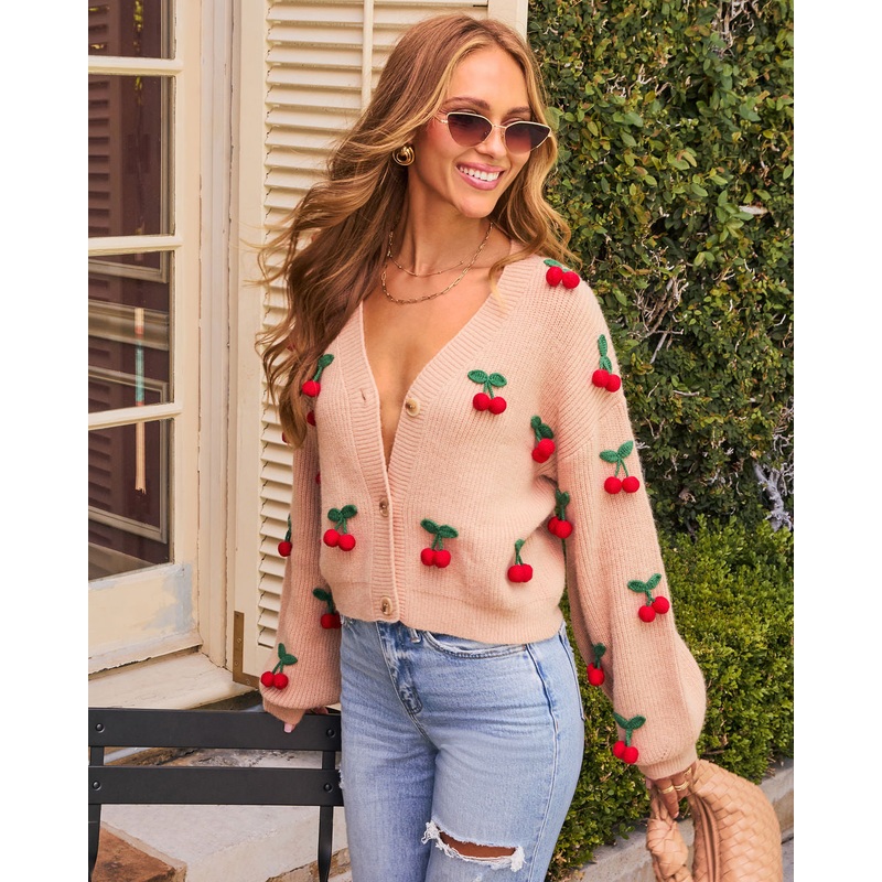 Paris Sweets Cherry Applique Cardigan
