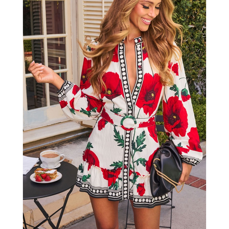 Rosalien Belted Mini Dress|White Floral|XS|S|M|L|XL