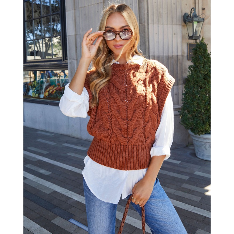 Sivan Cable Knit Sweater Vest|Chestnut|Hot Pink|Red|XS|S|M|L|XL