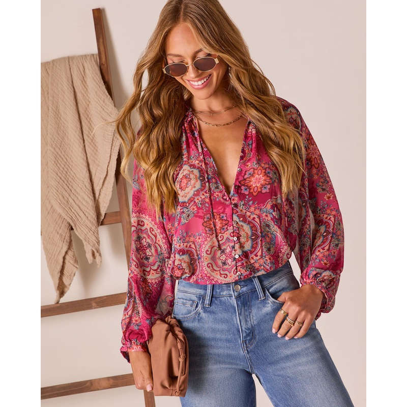 Tide Folk Peasant Boho Top|Mauve Paisley|S|M|L