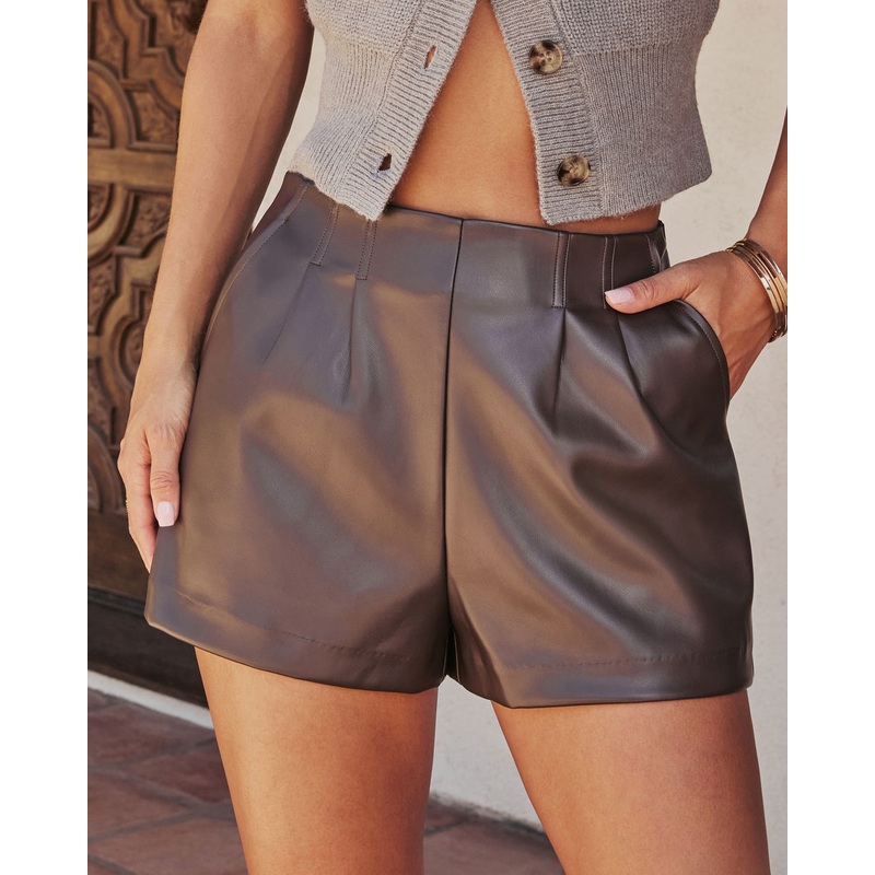 Tildah Faux Leather Shorts|Brown|XS|S|M|L|XL
