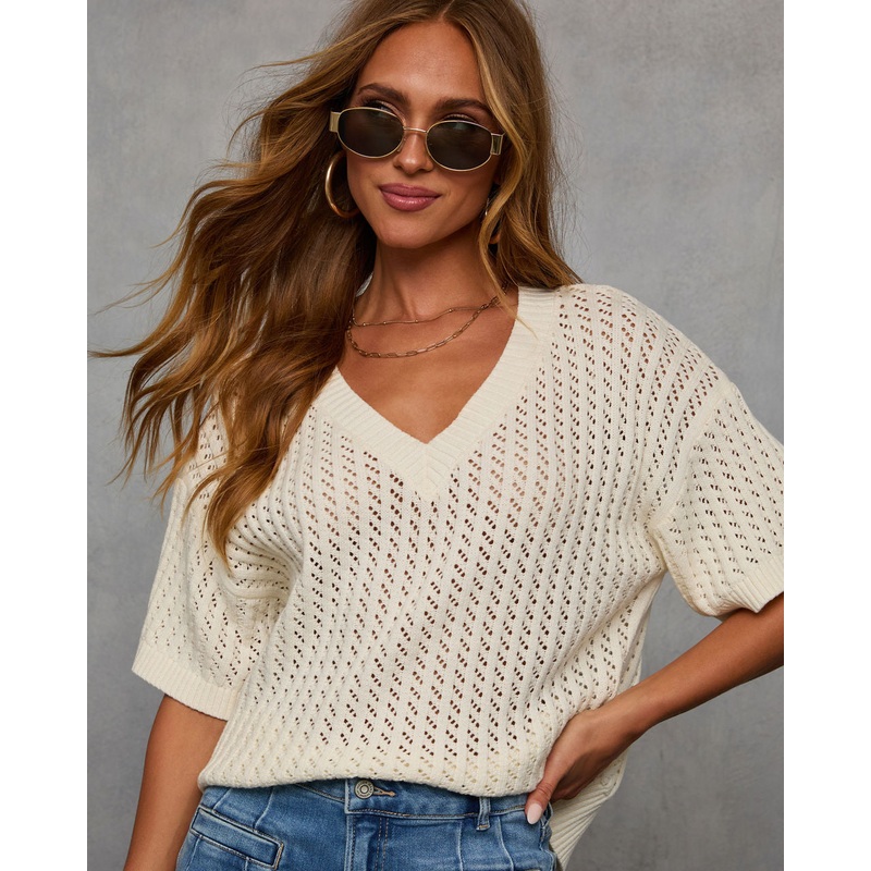 Catch Me At The Sandbar Knit Cotton Blend Top