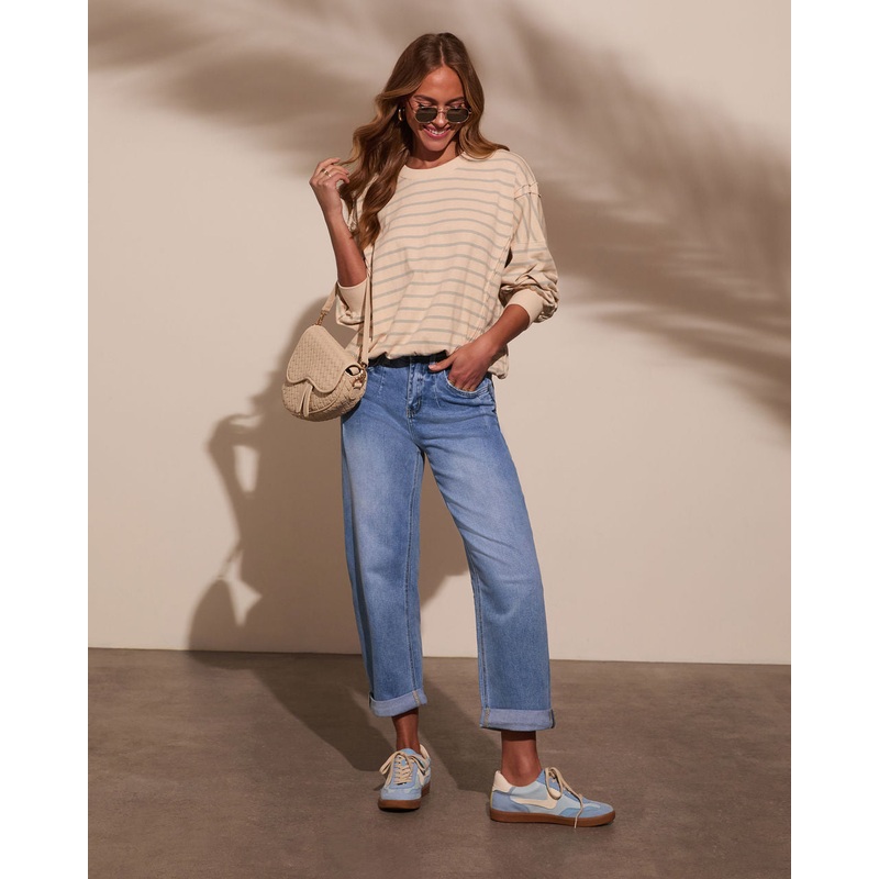 Golden Days Stretch Mid Rise Cuffed Barrel Jeans